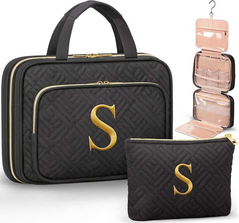 Qinline Personalized Gifts for Women, Initial Toiletry Bag Hanging Travel Organizer & Makeup Cosmetic Bag with Embroidery Letter Teacher Appreciation Gift Birthday Valentines Gifts for Mom Wife Friend Sister - Image 1